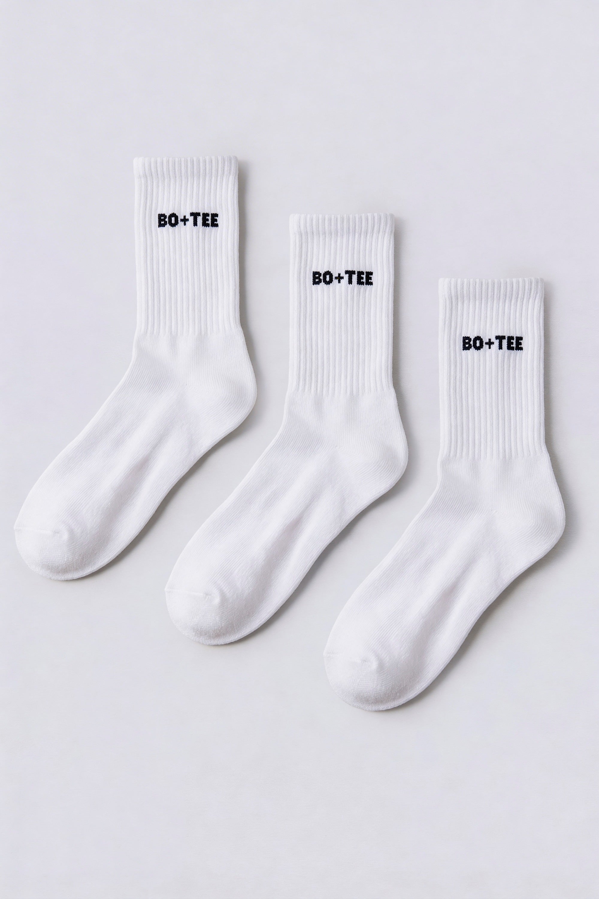 Ribbed Half-Crew 3-Pack Socks in White Pink
