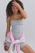 Soft Active Contrast-Trim Bandeau Top in Marl Grey