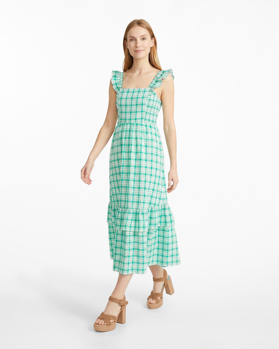 Carrie Midi Dress in Green Plaid