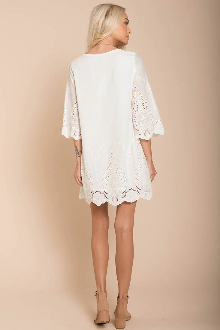 Marina Embroidered Tunic Dress White