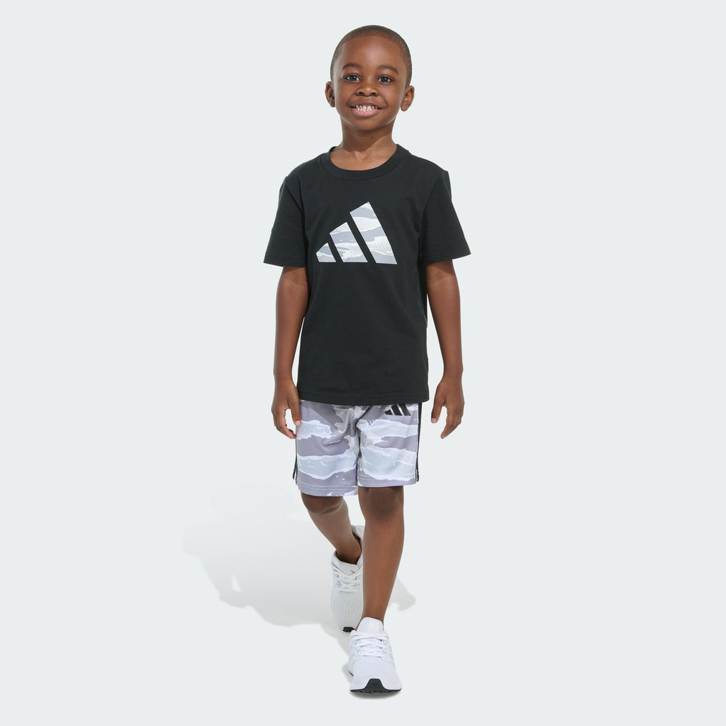 Kids' adidas adidas Two-Piece Short Sleeve Cotton Tee and Elastic Waistband Printed Shorts Set