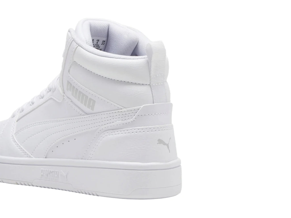 Tenis PUMA Rebound V6 Mid Blancos y Grises para Niño