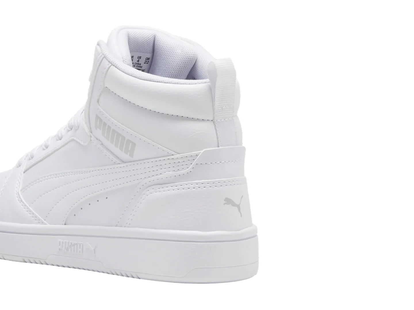 Tenis PUMA Rebound V6 Mid Blancos y Grises para Niño