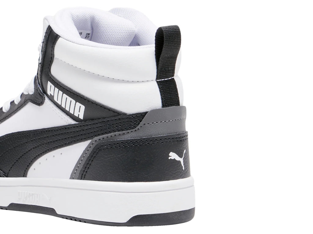 Tenis PUMA Rebound V6 Mid Blanco y Negro para Niño