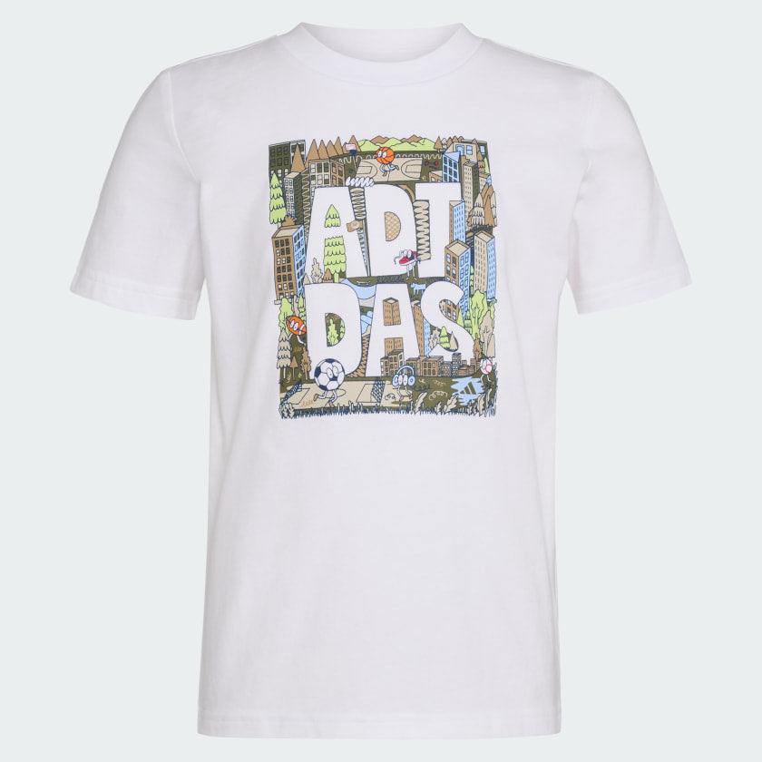 Kids' adidas Two-Piece Short Sleeve Graphic Cotton Tee and 3-Stripes Shorts Set