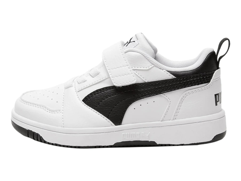 Tenis PUMA Rebound V6 Lo Blanco y Negro para Niño