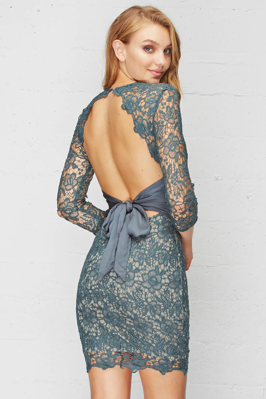 Karina Sexy Lace Party Dress Khaki