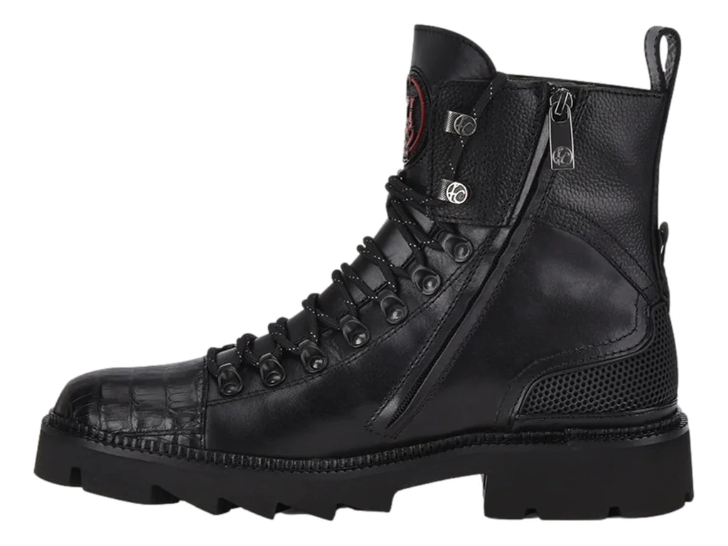 Botas Cuadra de Piel de Caimán Negro para Hombre