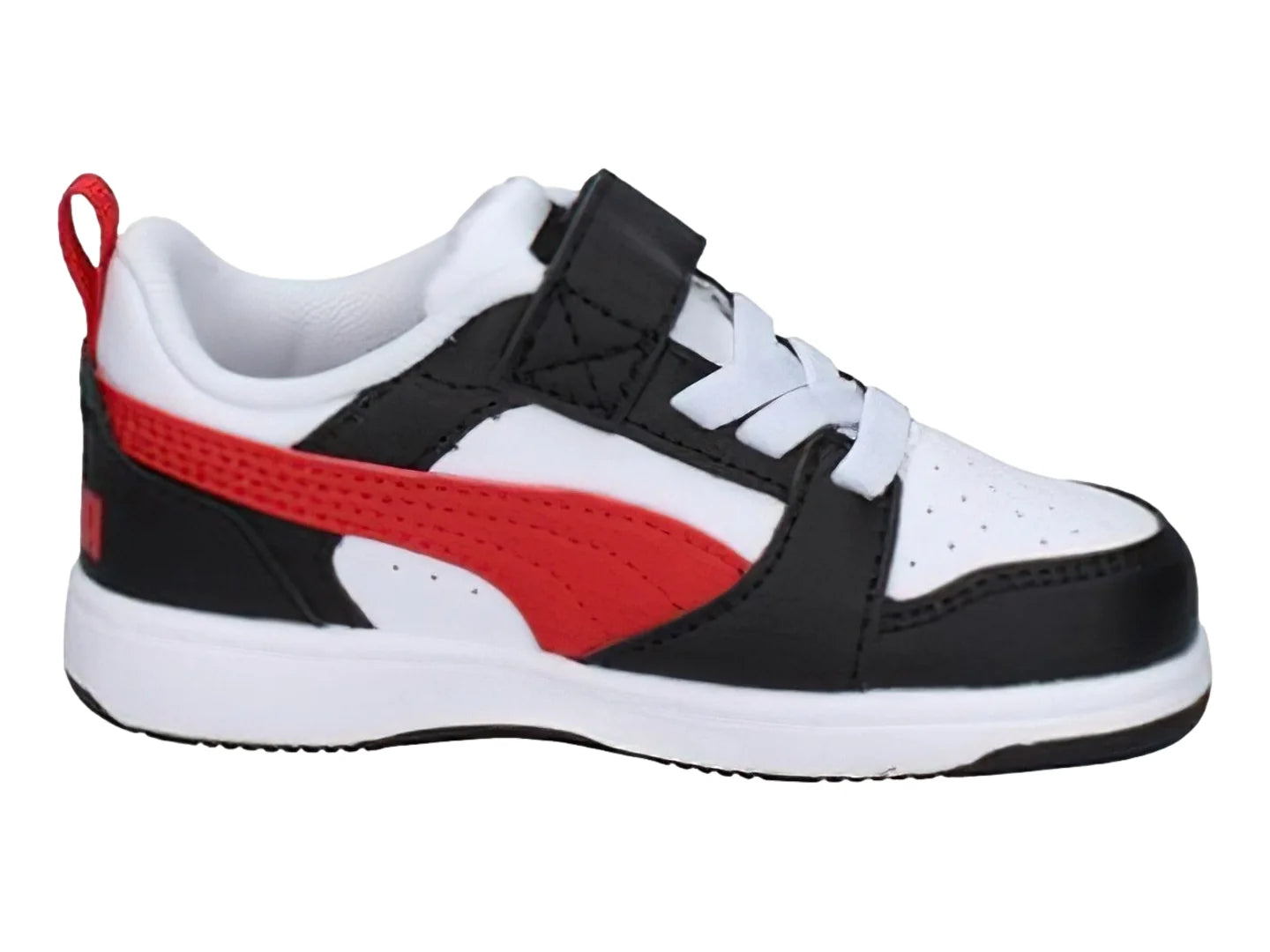 Tenis PUMA Rebound V6 Blanco Rojo y Negro para Niño