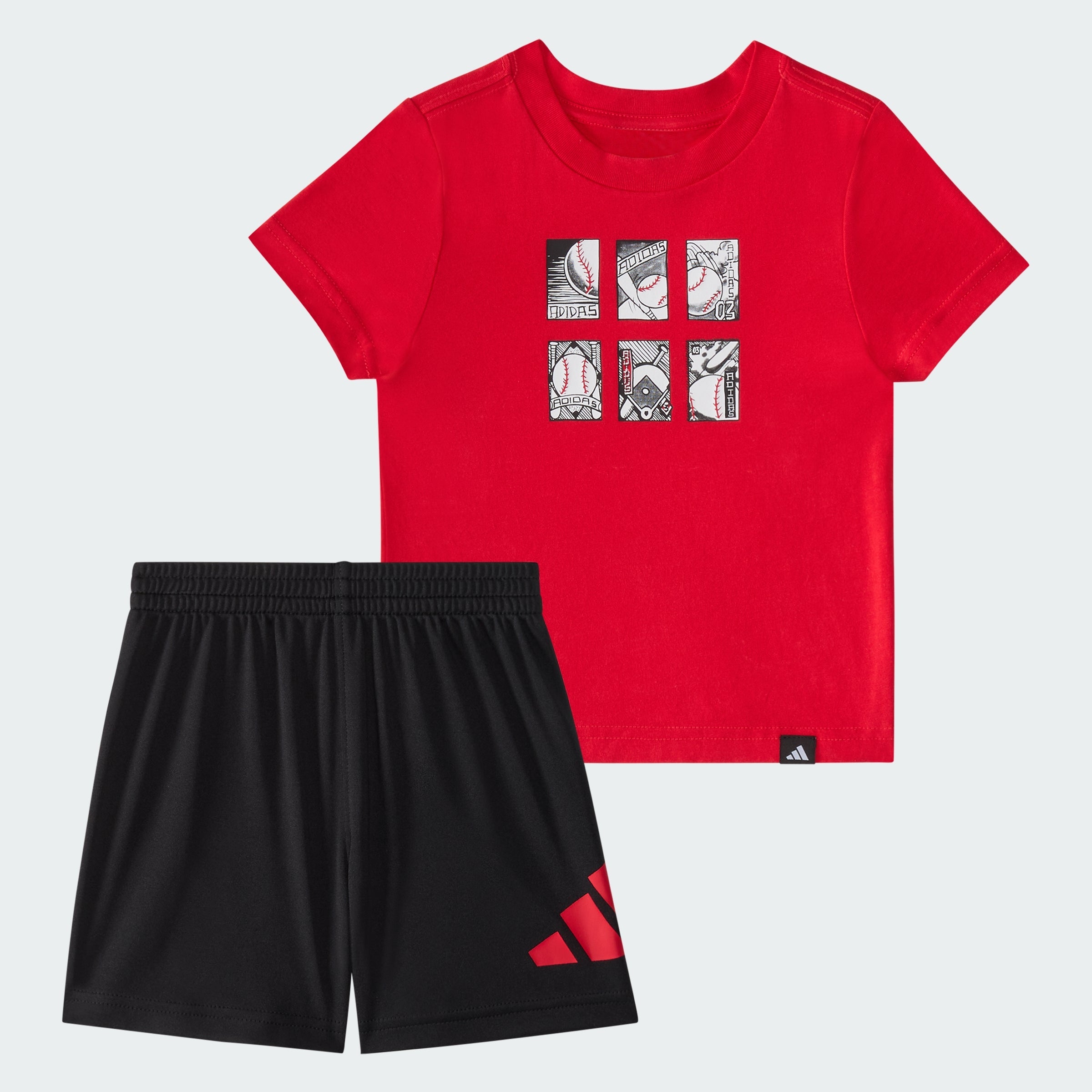 Kids' adidas Two-Piece Short Sleeve Cotton Tee and Elastic Waistband Logo Shorts Set