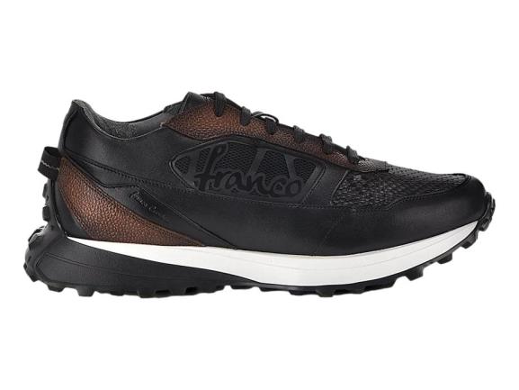 Tenis Cuadra de Piel de Pitón Gris y Negro para Hombre