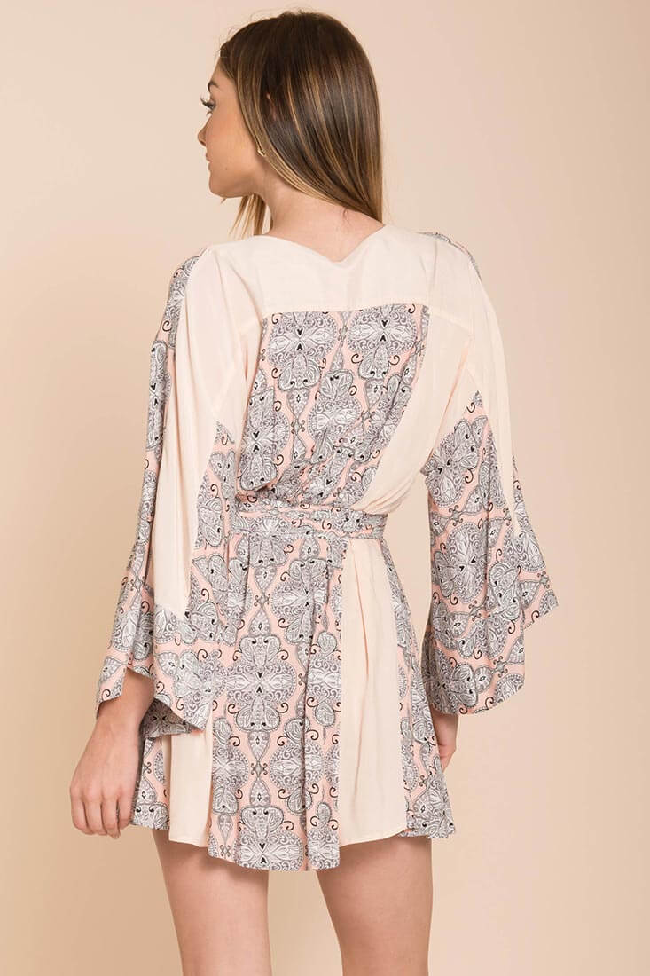 Brielle Bell Sleeve Summer Dress Peach Print