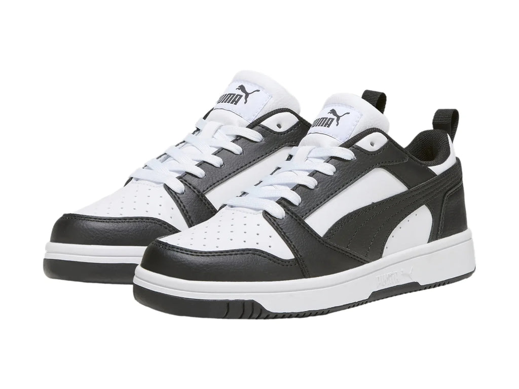 Tenis PUMA Rebound V6 Lo Blanco y Negro para Niño
