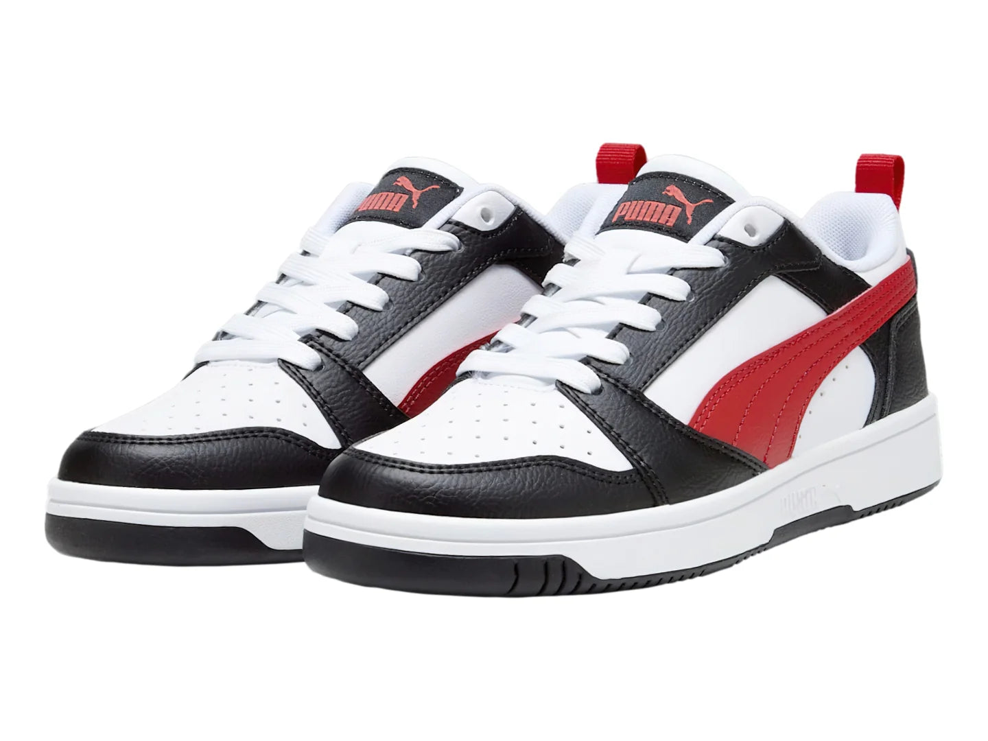Tenis PUMA Rebound V6 Lo Blanco con Rojo para Niño