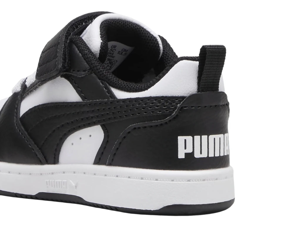 Tenis PUMA Rebound V6 Lo Blanco y Negro para Niño