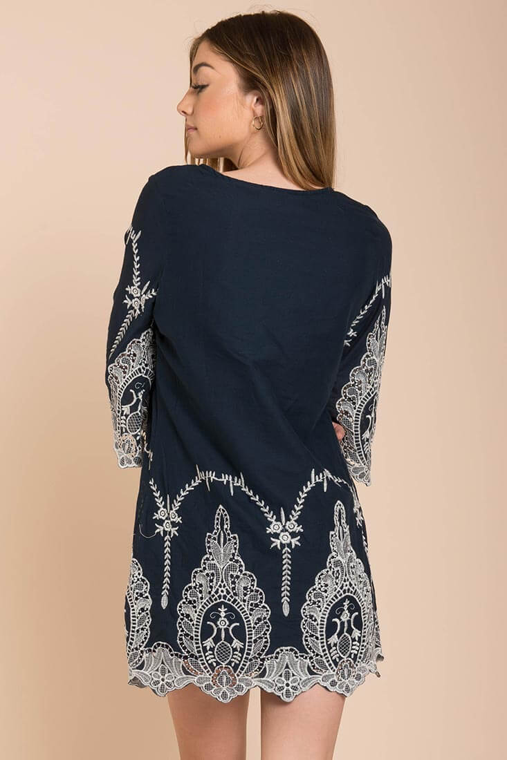 Marina Embroidered Tunic Dress Navy