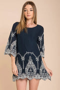 Marina Embroidered Tunic Dress Navy