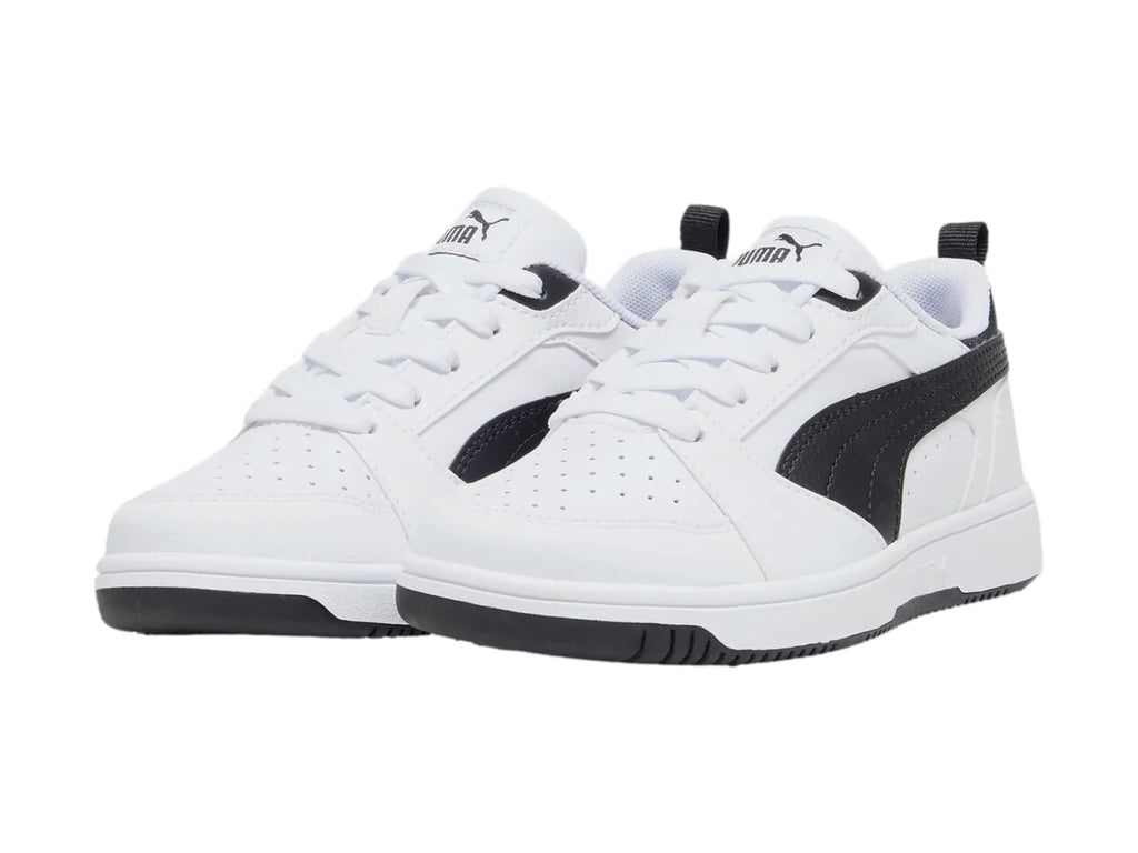 Tenis PUMA Rebound V6 Lo Blanco y Negro para Niño