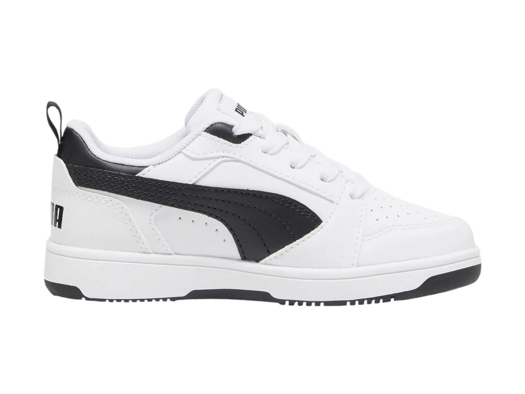 Tenis PUMA Rebound V6 Lo Blanco y Negro para Niño
