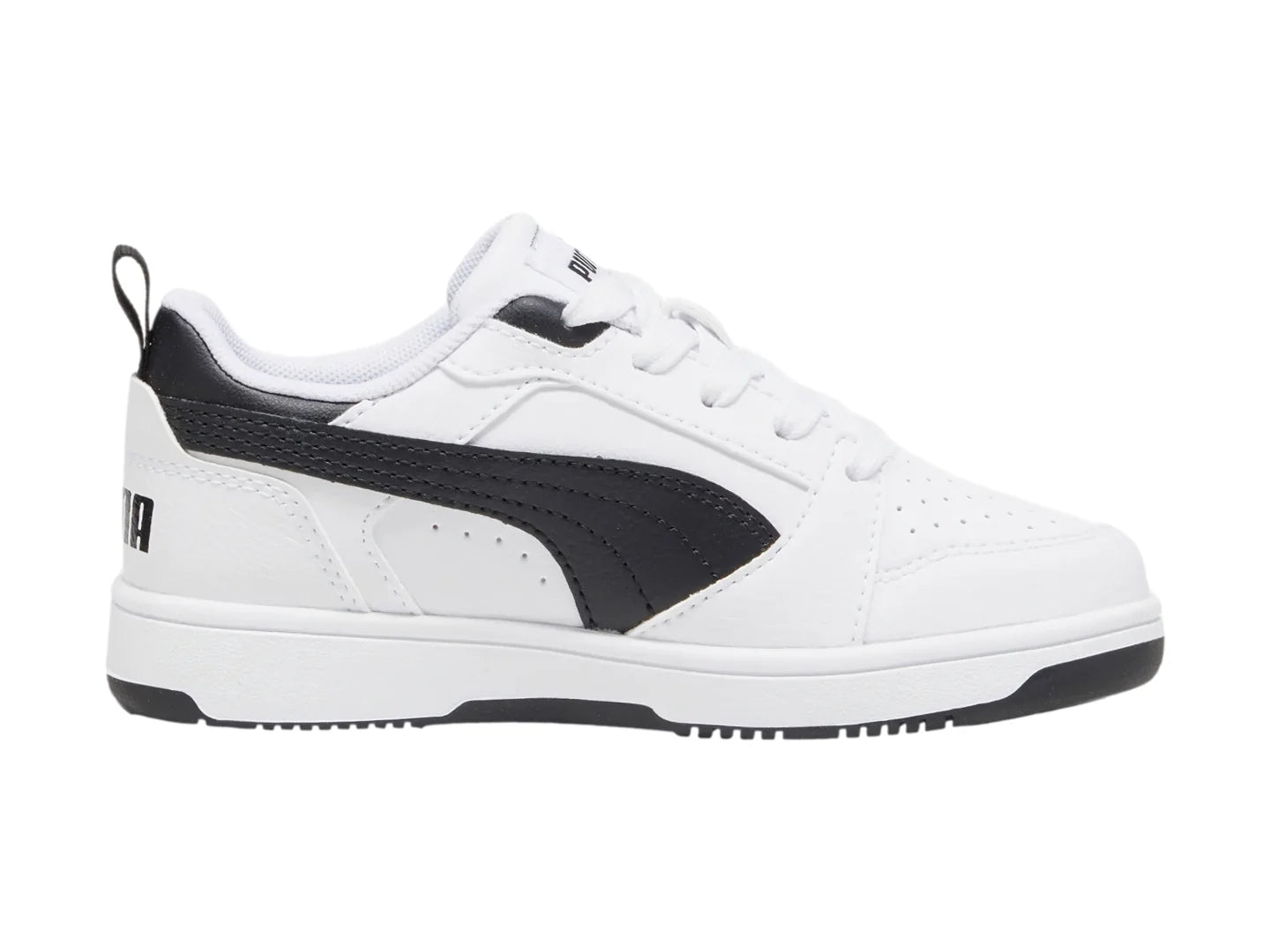 Tenis PUMA Rebound V6 Lo Blanco y Negro para Niño