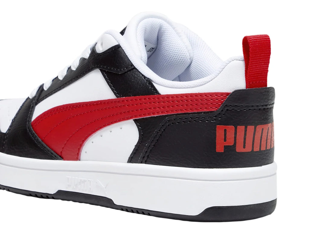 Tenis PUMA Rebound V6 Lo Blanco con Rojo para Niño