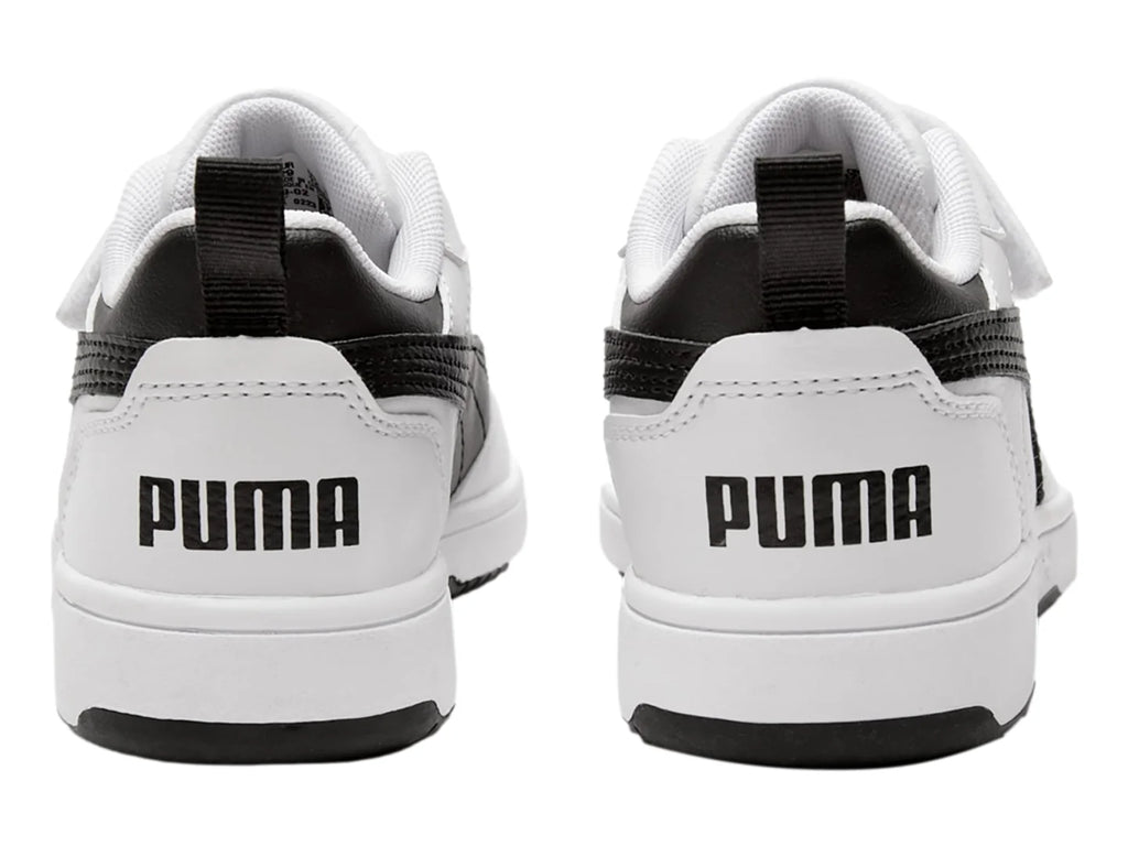 Tenis PUMA Rebound V6 Lo Blanco y Negro para Niño