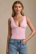 Modal Plunge-Neck Scallop-Trim Tank Top in Soft Pink