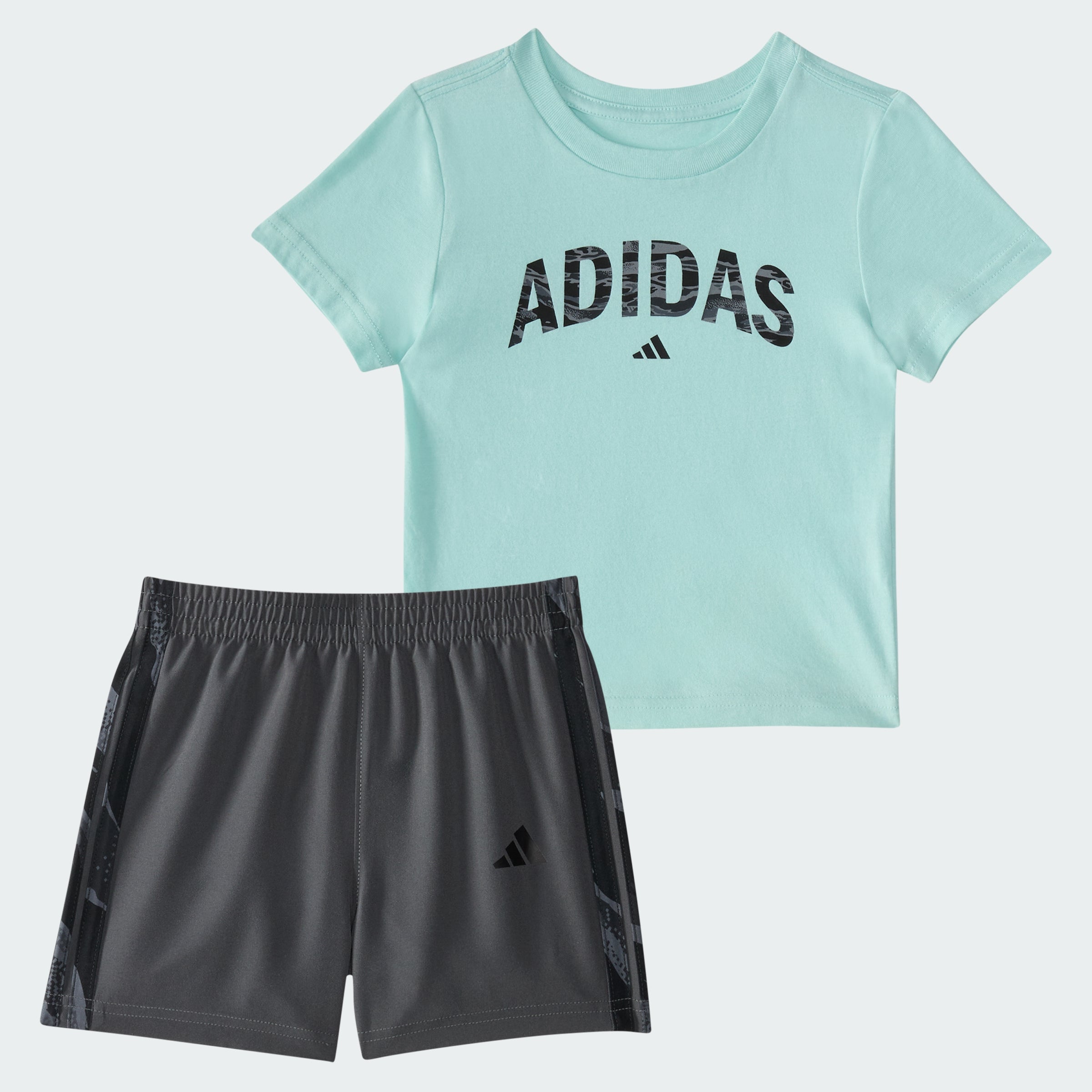 Kids' adidas Two-Piece Short Sleeve Tee and Camo 3-Stripes Woven Shorts Set