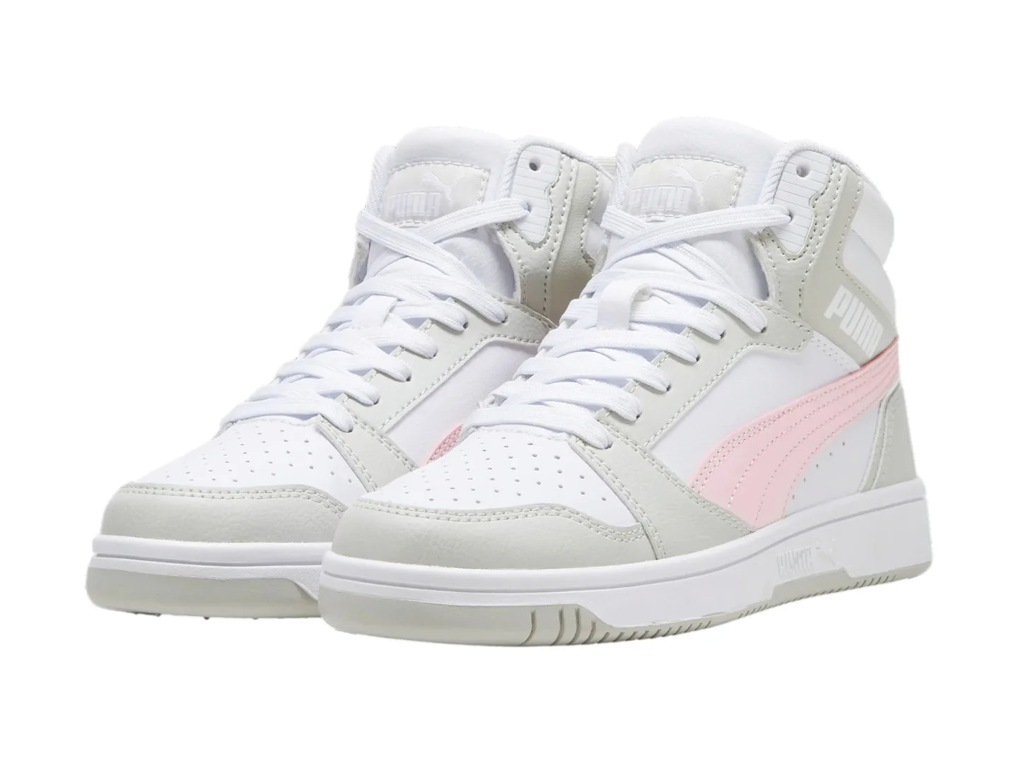 Tenis PUMA Rebound V6 Mid Blancos y Rosas para Niña