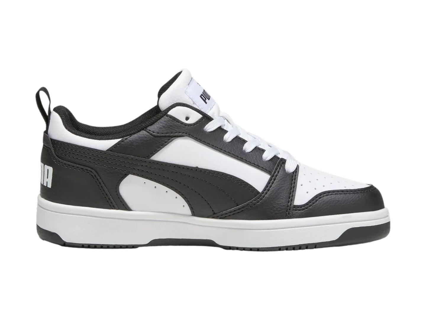Tenis PUMA Rebound V6 Lo Blanco y Negro para Niño