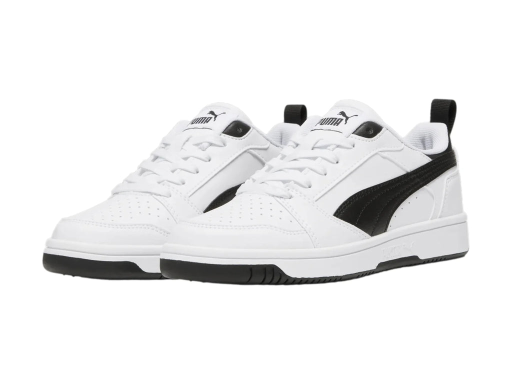 Tenis PUMA Rebound V6 Lo Blanco y Negro para Niño