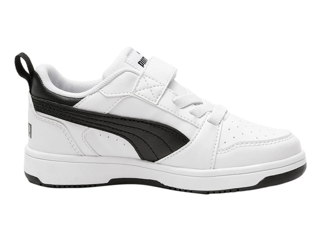 Tenis PUMA Rebound V6 Lo Blanco y Negro para Niño