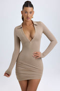 Modal Plunge V-Neck Mini Dress in Ivory