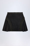 Lace-Up Mid-Rise Mini Skirt in Black
