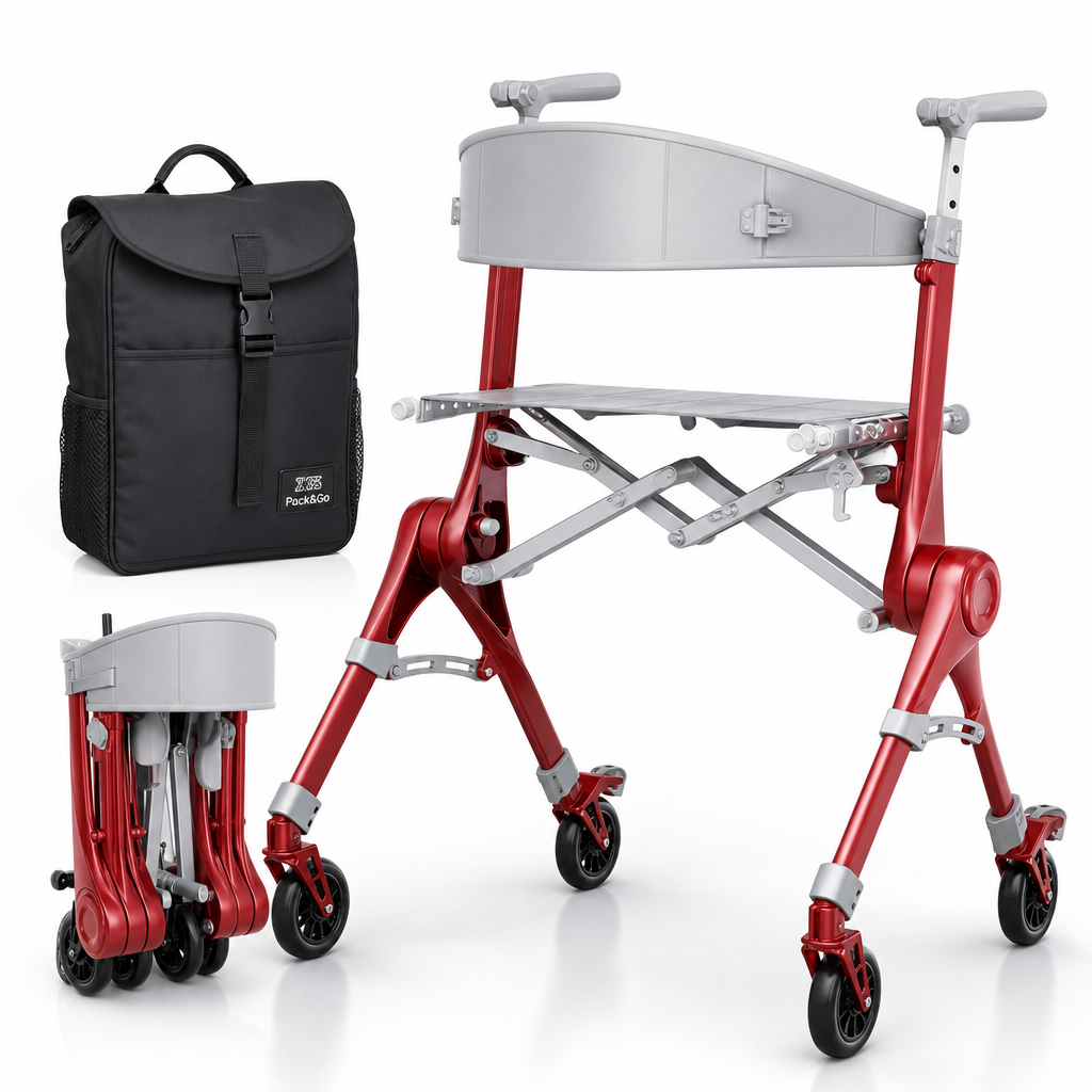 🔥[Hot sale]🔥Ultra Lightweight Foldable Rollator Walker for Adults Dual X‑Design Supports 300 lbs With Foot Brake System Carry Bag Elderly Mobility Aid