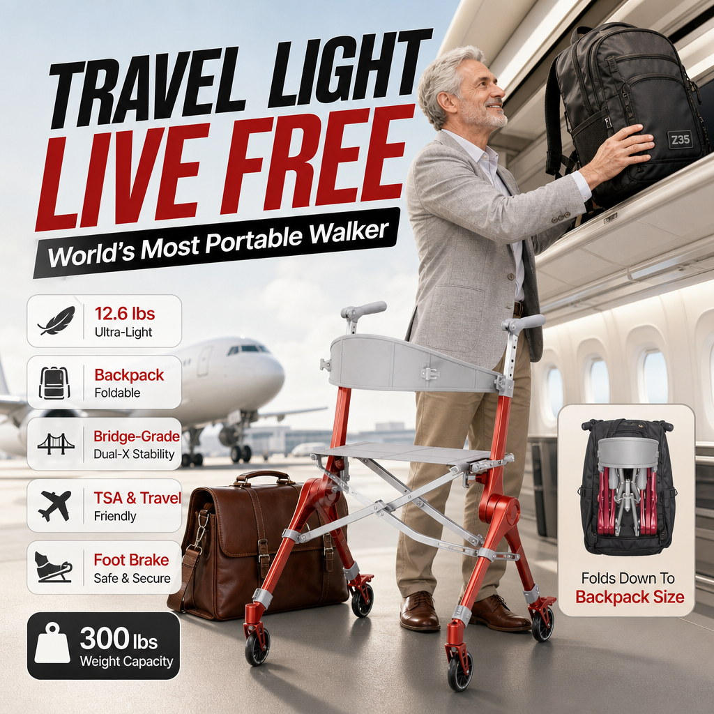 🔥[Hot sale]🔥Ultra Lightweight Foldable Rollator Walker for Adults Dual X‑Design Supports 300 lbs With Foot Brake System Carry Bag Elderly Mobility Aid