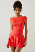 Off-Shoulder Ruffled Mini Dress in Scarlet