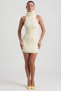 Ribbed-Knit Turtleneck Mini Dress in Butter Yellow