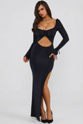 Ruffle-Trim Cut-Out Maxi Dress in Black