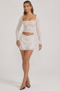 Embellished Mid-Rise A-Line Mini Skirt in Ivory