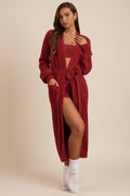 Fluffy Knit Longline Cardigan in Ruby Red