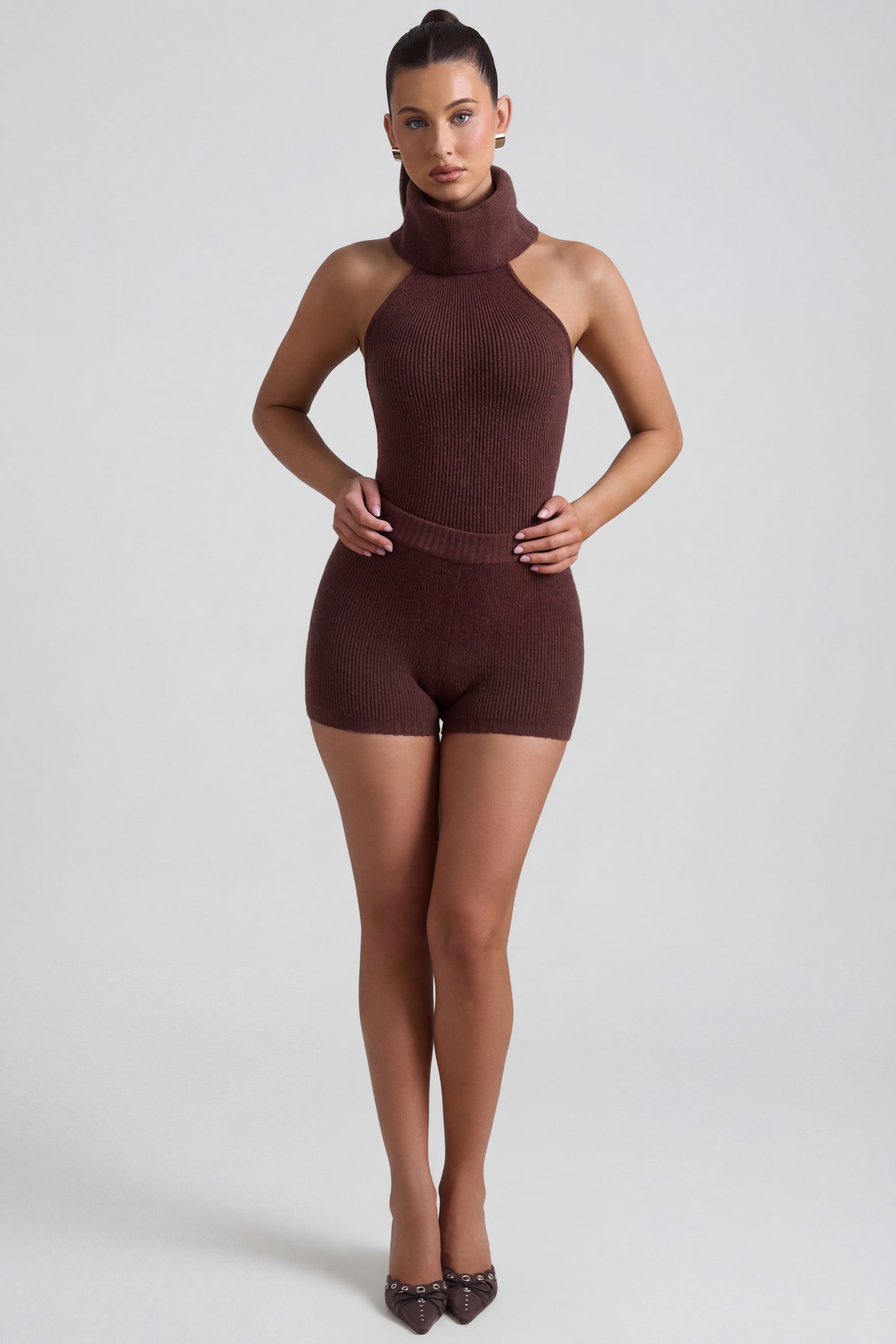 Ribbed-Knit Shorts in Espresso