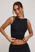 High Neck Open Back Crop Top in Black