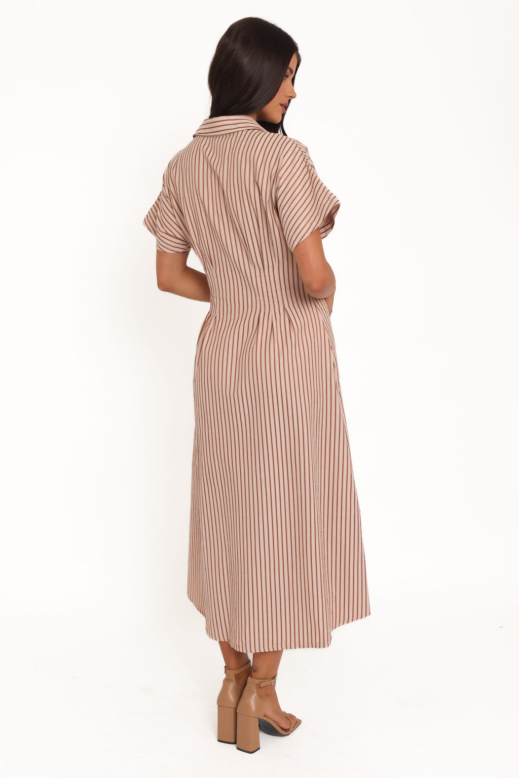 Eilis Short Sleeve Button Down Maxi Dress - Brown Stripe