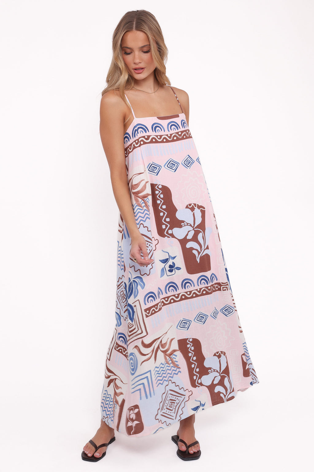 Elaris Maxi Dress - Blue Brown Abstract