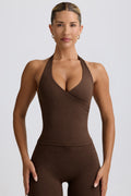 Halterneck Open-Back Tank Top in Pecan Marl
